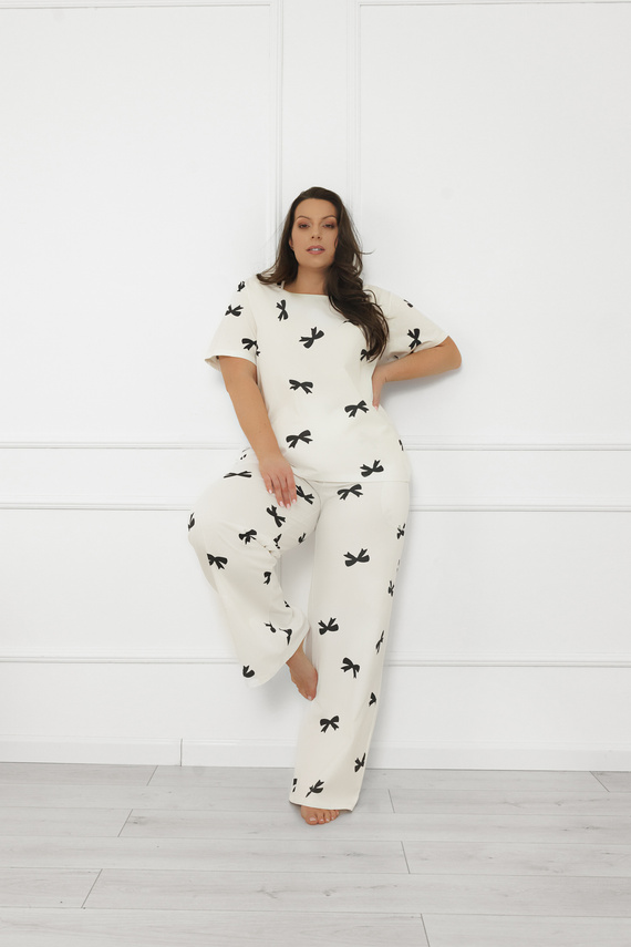 Damska piżama Figaro – bawełna, ecru, koszulka + spodnie Italian Fashion