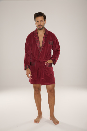 De Lafense Noble 866 – męski szlafrok welurowy z bawełny, krótszy fason