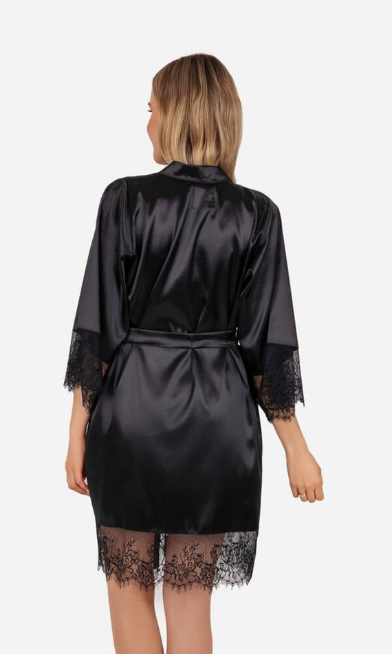 Szlafrok damski z koronką Gloria ByShelly - czarny