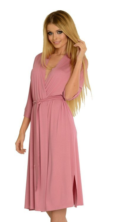 De Lafense Visa 942 – długi, lekki szlafrok damski z wiskozy, brudny róż