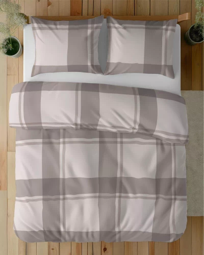 Pościel satynowa kratka 5218 B Detexpol beżowy 