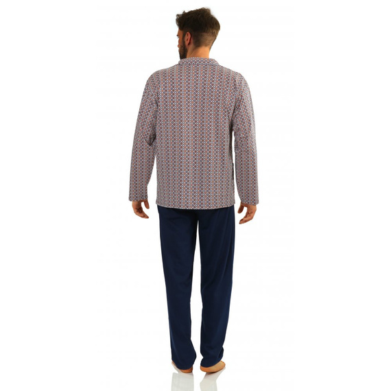 Bawełniana piżama męska, rozpinana 2385/15 Sesto Senso - granatowy/beżowy