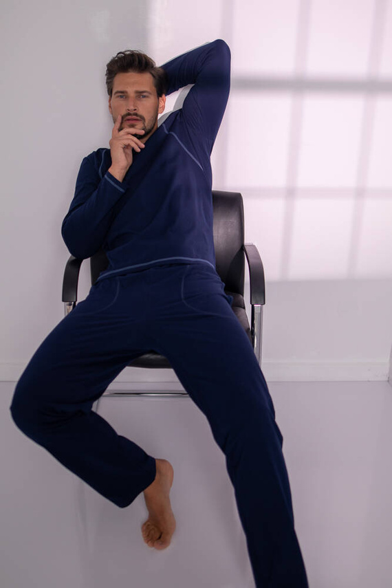 Piżama Męska długi rękaw, długie spodnie Salomon talian Fashion - granatowy/niebieski