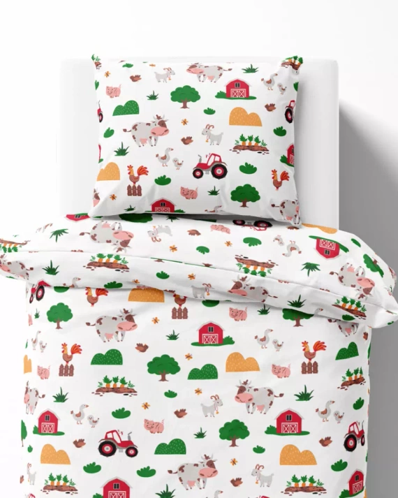 Pościel dziecięca bawełniana 5439 A Wesoła Farma Mała Detexpol biały