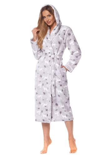 Długi Szlafrok Damski 2126 Winter L&L - grafit 