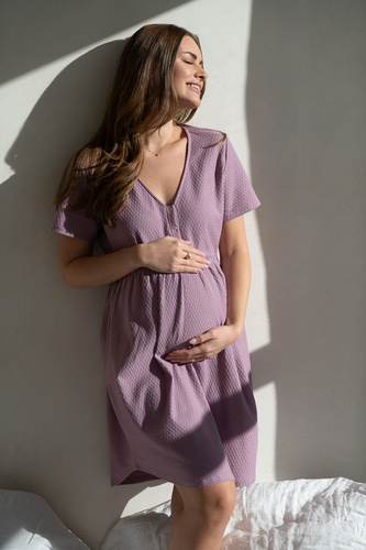 Aurora Milk&Love – koszula nocna ciążowa i do karmienia lawendowa, bawełniana