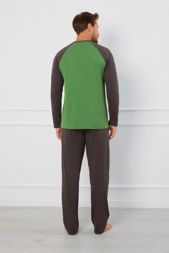 Piżama Męska długi rękaw, długie spodnie Aleksander talian Fashion - zielony/c.melanż