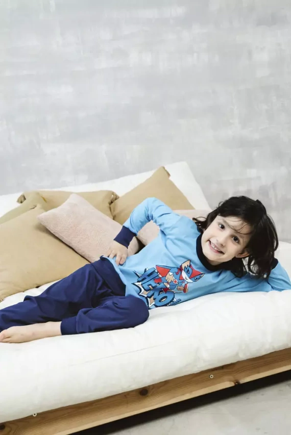 Piżama chłopięca długi rękaw, długie spodnie Remek Italian Fashion - niebieski