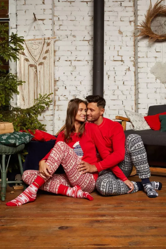 Piżama Damska długi rękaw, długie spodnie Arktyka Italian Fashion - czerwony/druk