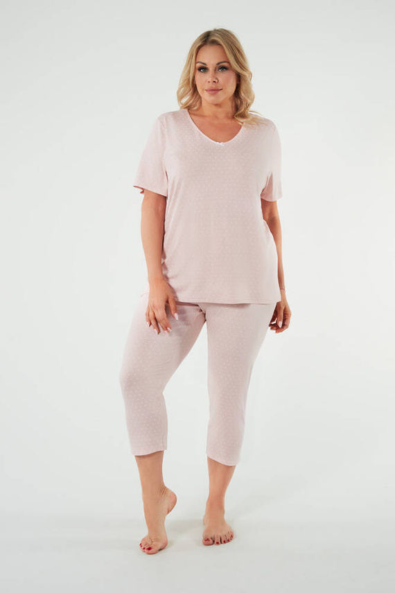 Piżama Damska krótki rękaw, 3/4 spodnie Puntini Italian Fashion - pudrowy róż