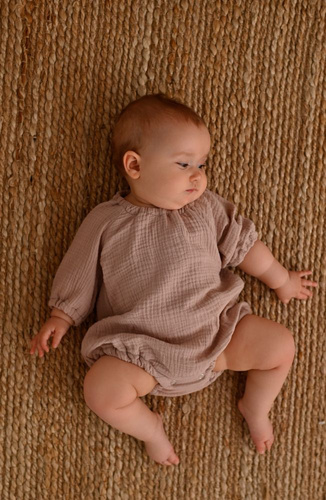 Body muślinowe niemowlęce długi rękaw Powder Pink Makaszka | Bawełna 100%