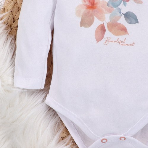 Body z bawełny organicznej Kolorowe kwiatki Nini biały 