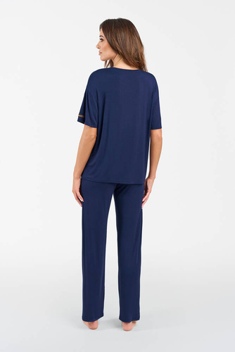 Komplet damski Akord krótki rękaw, długie spodnie Italian Fashion - granatowy 
