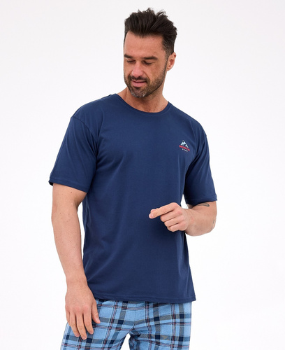 Cornette North 2 –niebieska męska piżama z bawełny, krótki rękaw i szorty, wygoda na co dzień