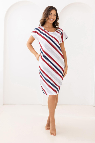 Bawełniana Koszula Damska Regina 175 – Krótki Rękaw, Modne Paski, Kieszenie na Biodrach, Komfortowy Fason Przed Kolano