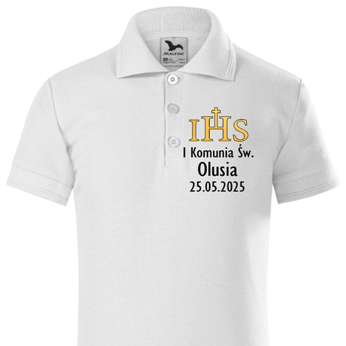 Koszulka polo "Pierwsza Komunia Św. z imieniem oraz datą"  Moocha biały 