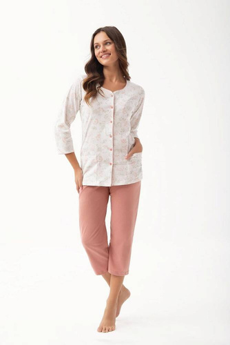 Piżama damska rozpinana 668 LUNA - miętowa cynamonowa