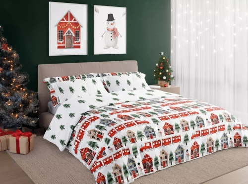 Scandic 068 Scandic Faro biała granatowa renifery  – pościel świąteczna dwustronna, bawełna 100%, komplet 