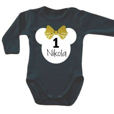 "1 urodziny roczek" body długi rękaw Moocha czarny