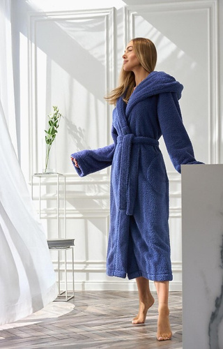 Heaven 2556 L&L navy – długi szlafrok damski z kapturem