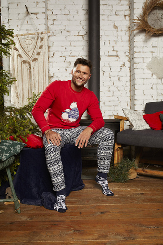 Piżama Męska długi rękaw, długie spodnie Arktyka Italian Fashion - czerwona