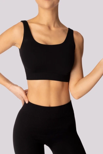 Top biustonosz sportowy Ribbed prążek Mona czarny