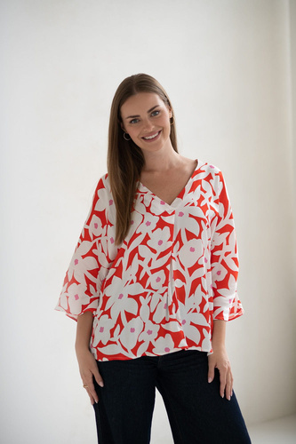 Milk&Love Bluzka ciążowa i do karmienia Mamafullness kwiaty – wiskoza, oversize, rękaw 3/4