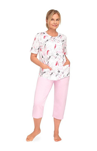 Martel Maria I 200 – piżama damska bawełniana rozpinana, 3/4 spodnie- 31 różowa