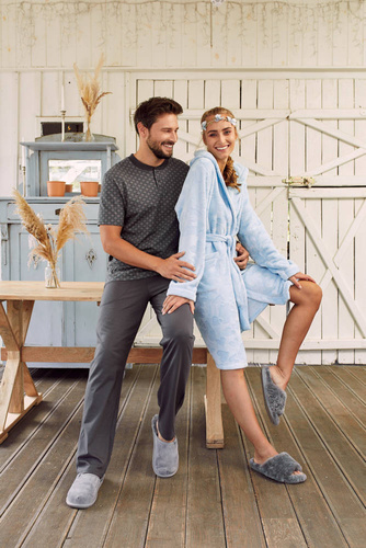 Szlafrok damski z kapturem Misti Italian Fashion - niebieski