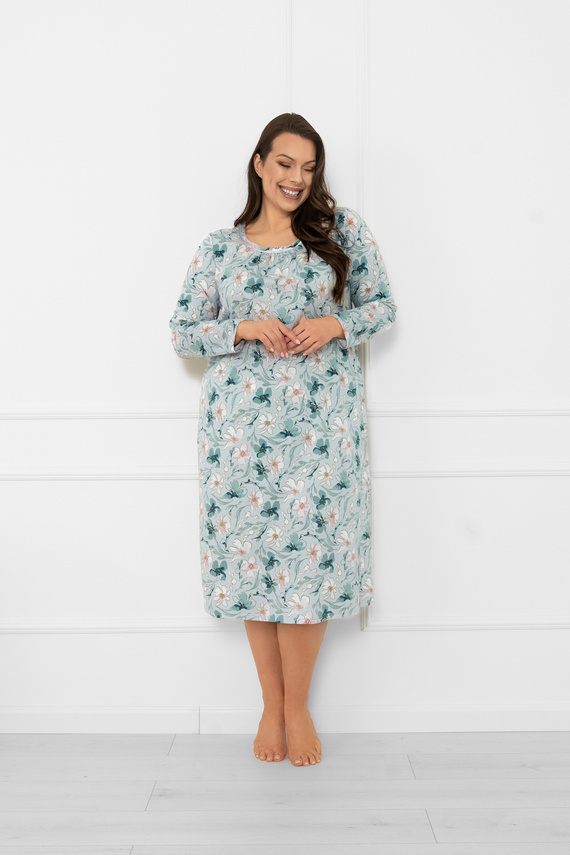 Damska koszula nocna Sekwoja – 100% bawełna, długi rękaw, nadruk kwiatowy Italian Fashion