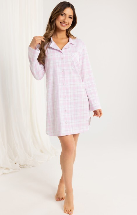 Regina 168 koszula damska różowa – dł. rękaw, bawełna, wzór w kratkę