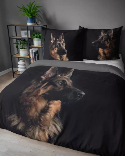 Pościel bawełniana pies Owczarek 5294 A Holland Detexpol czarny 