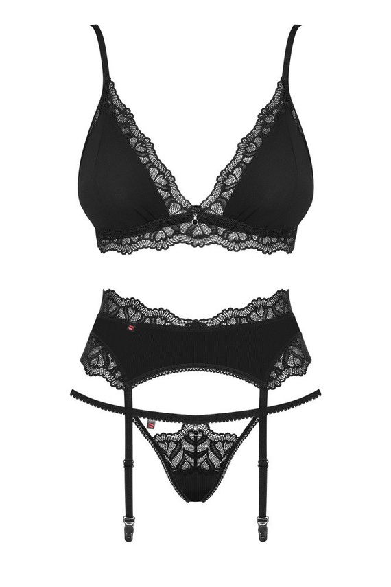 KOMPLET ARISHA SET WITH GARTER BELT Obsessive czarny