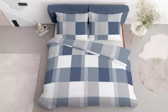 Pościel z mikrofibry krata 5038 A Detexpol niebieski