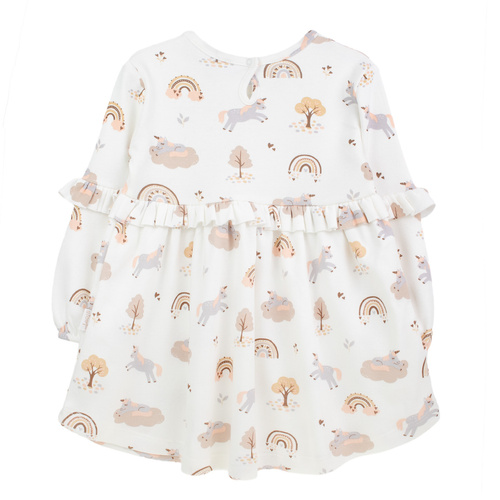 Sukienka Nicol 141970 – bawełniana, kremowa, jednorożce, długi rękaw