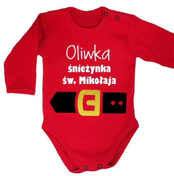 Body długi rękaw "Śnieżynka Św. Mikołaja z imieniem" Moocha czerwony 