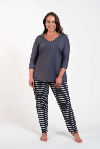 Piżama Damska 3/4 rękaw, długie spodnie Betty Italian Fashion - druk grafitowy/grafitowy