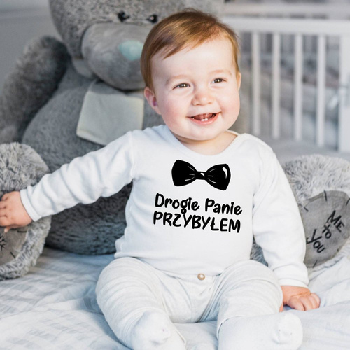 "Drogie Panie przybyłem" body długi rękaw Moocha biały
