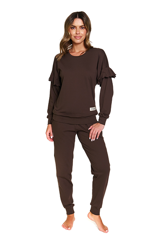 Doctor Nap 4351 – Komplet damski 100% bawełna | Bluza z falbankami + joggery