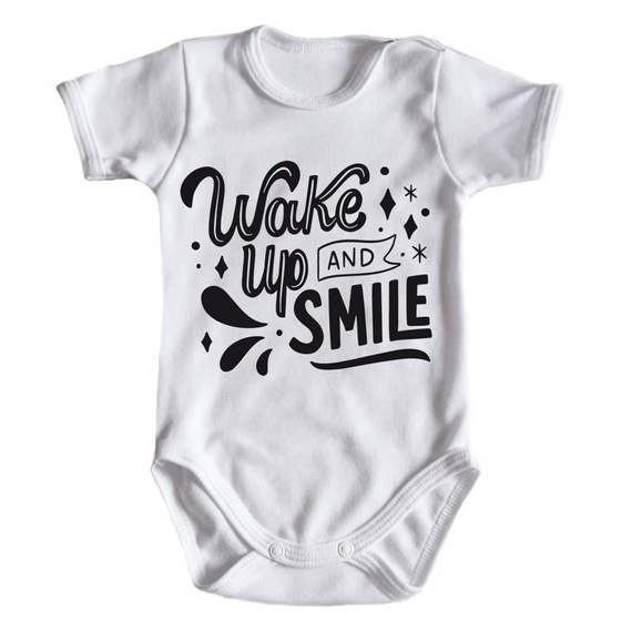 Body krótki rękaw "WAKE UP AND SMILE" Moocha biały 