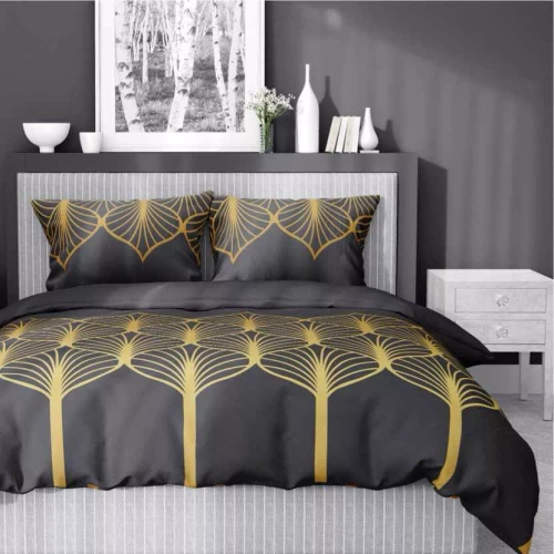 Pościel satynowa geometryczny motyw 5225 A Detexpol czarny