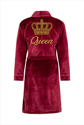 Szlafrok damski polarowy Queen + Korona ByShelly - bordowy/złoty