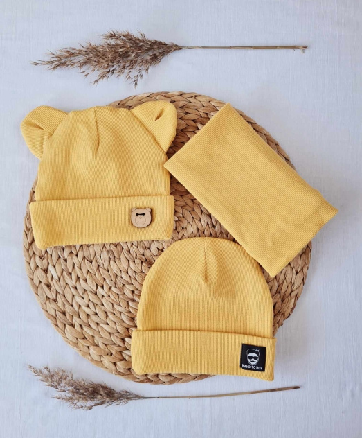 Czapka 15U Teddy prążek podwójna Marija - musztardowy