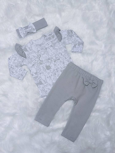 Body z długim rękawem Kotki Bambarillo biały-szary