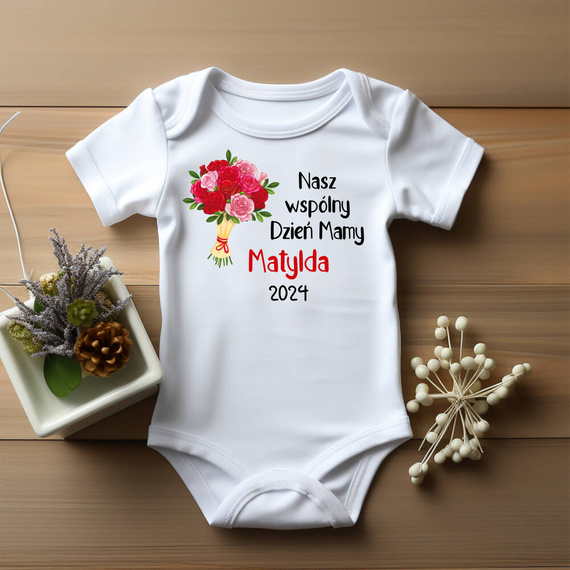 Body krótki rękaw ""Nasz współny Dzień Mamy z imieniem" Moocha biały