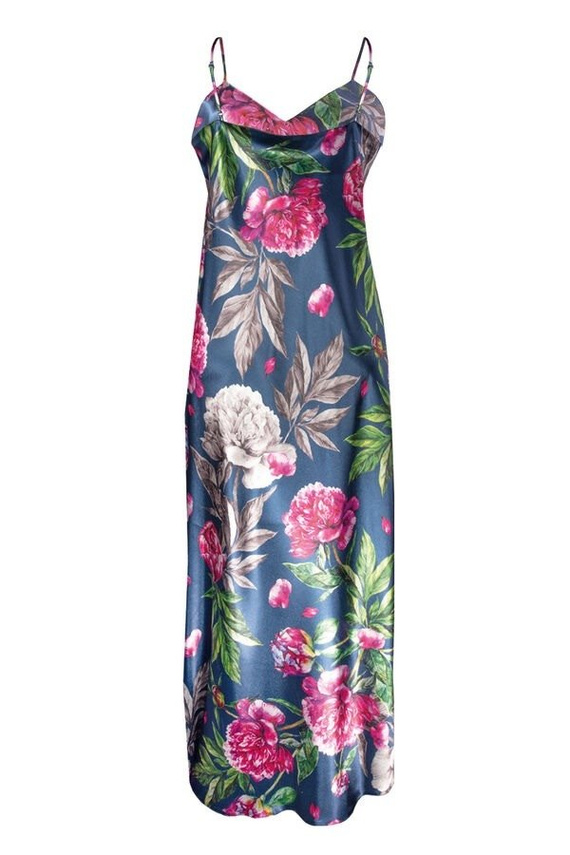 Długa halka satynowa Flowers DKaren - DK-HI 1 granatowy