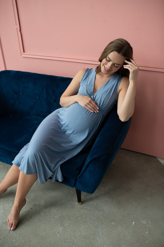 Koszula nocna ciążowa i do karmienia z bambusa Star Light Milk&Love błękitny