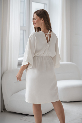 Sukienka do karmienia i na ciążę Mama Zen – elegancka, kimono, dekolt V Milk&Love śmietankowy 