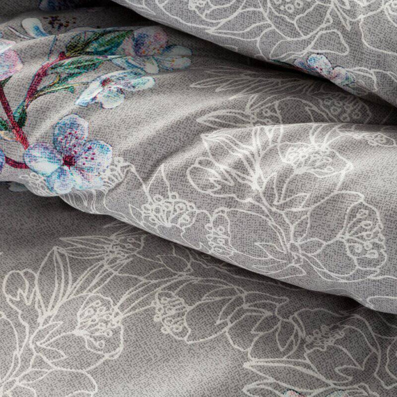 Pościel satynowa kwiaty Nelly 5 Eurofirany szary-niebieski