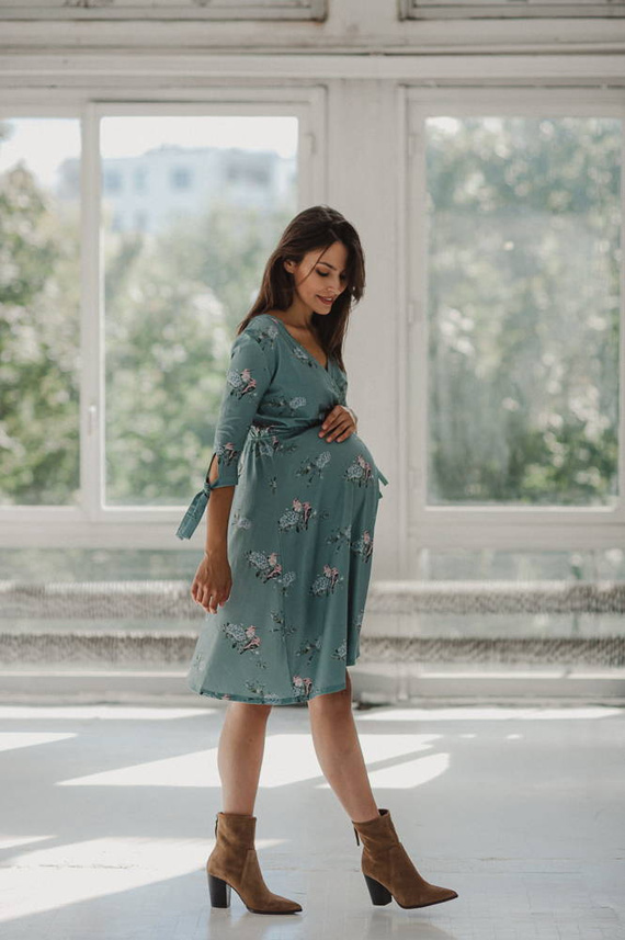 Sukienka do karmienia ciążowa Two Ways MIDI Milk&Love eukaliptus w hortensje